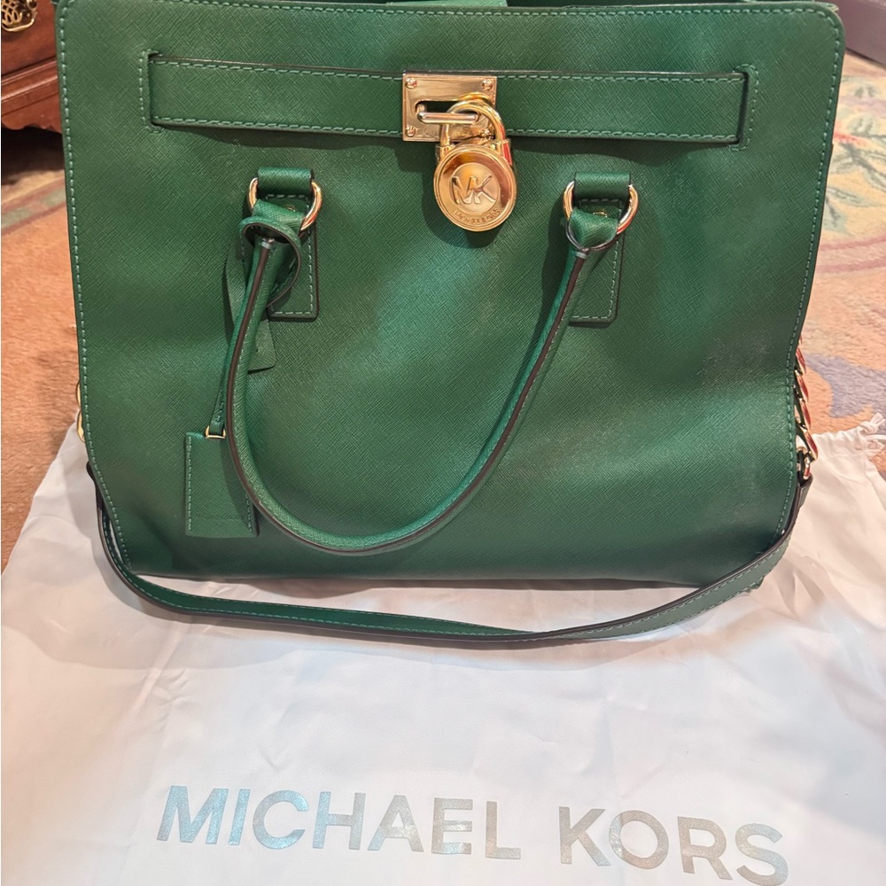 Michael Kors Green Shoulder Bag with Gold Hardware